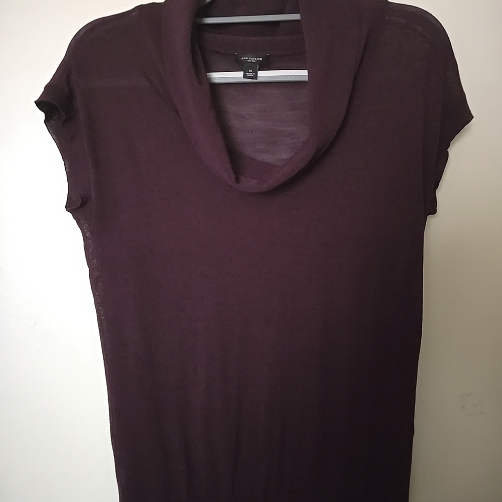 Ann Taylor Plum Merino Wool Blend Short Sleeve Knit Sweater Sz M Minimalist Chic